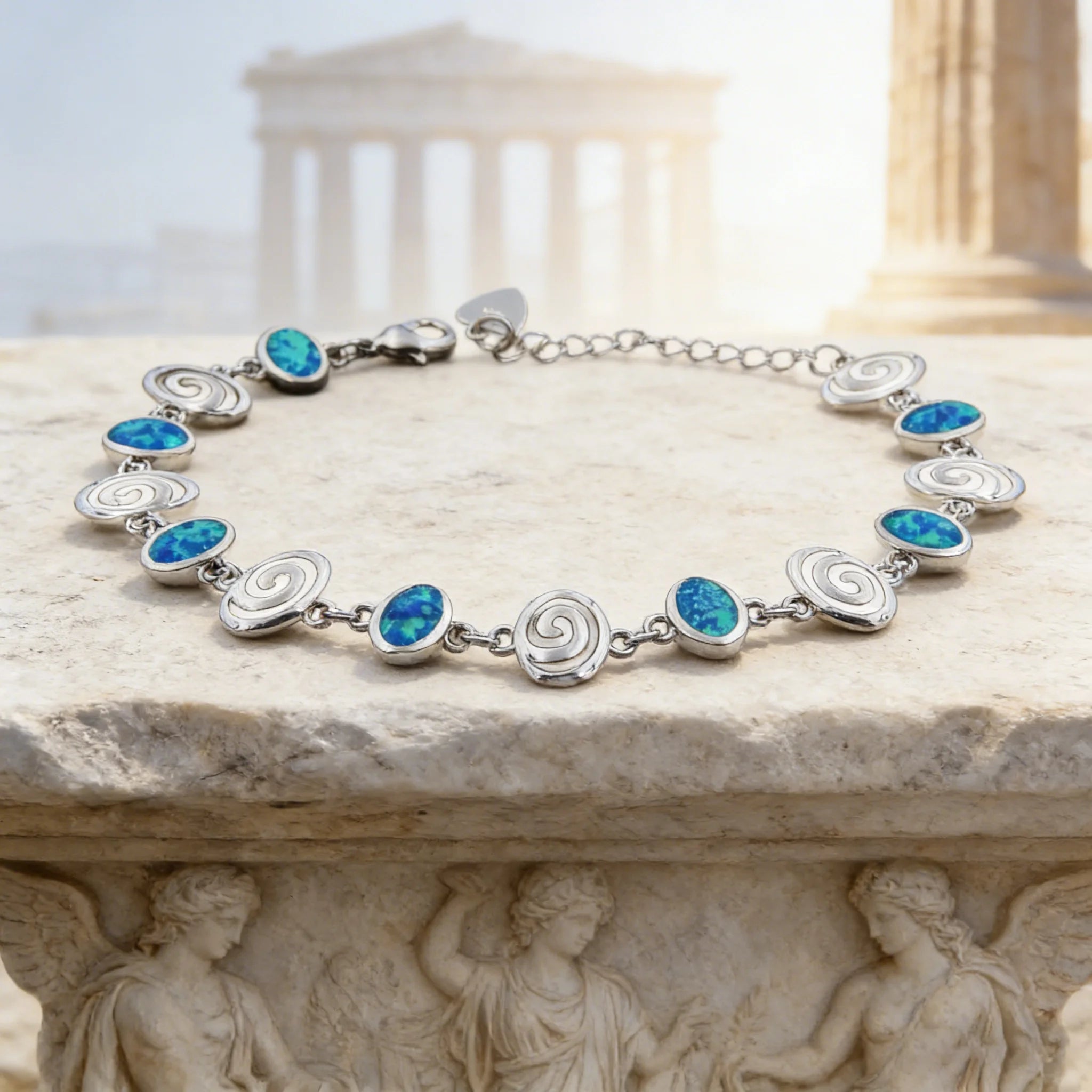 Greek Style Bracelet for Women,Goddess Blue Opal Swirl Charm Jewelry,Ancient Greek Mythology Adjustable Bracelet,Dainty Gift for