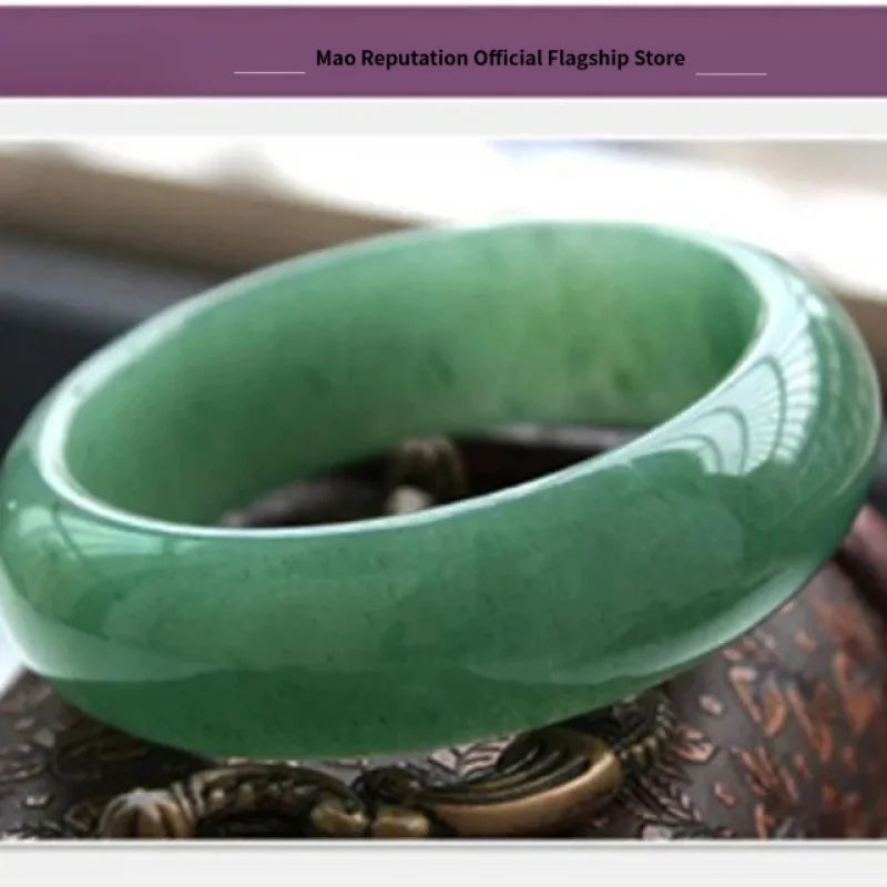 Exquisite Green Aventurine Quartz Bangle Handcarved Real Jade Bracelet for Women Jadeite Jewelry Accessories