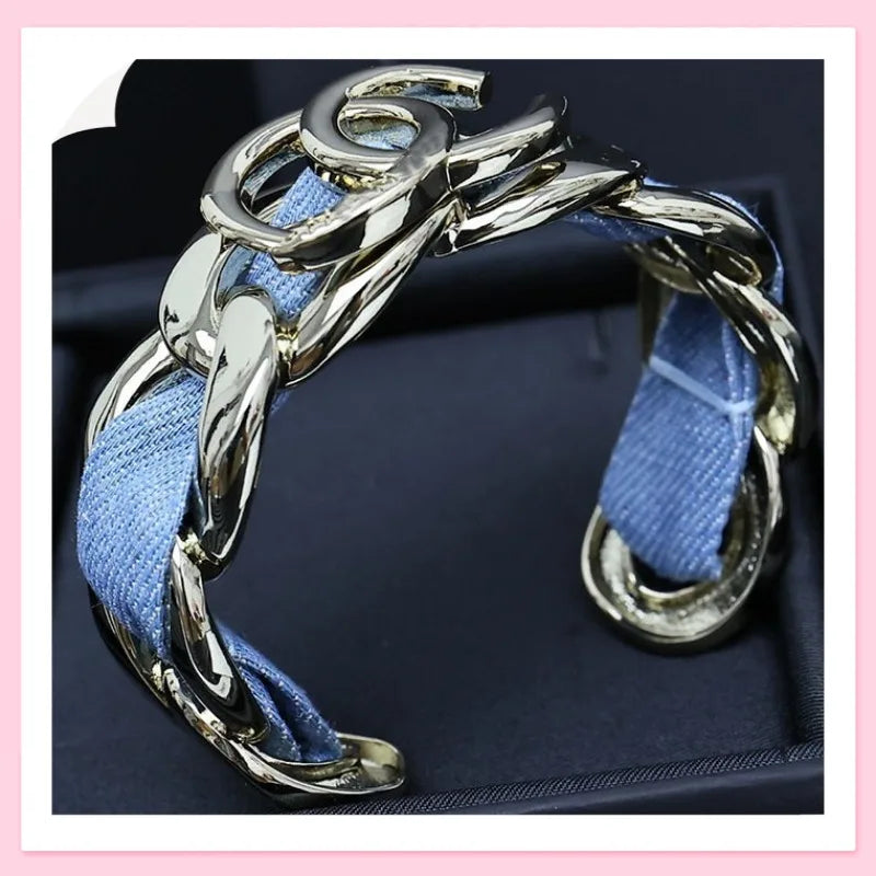 New Denim Metal Chain Wide Bracelet, A Combination of Retro and Fashion, Daily Fashion Wearing Open Bracelet Women