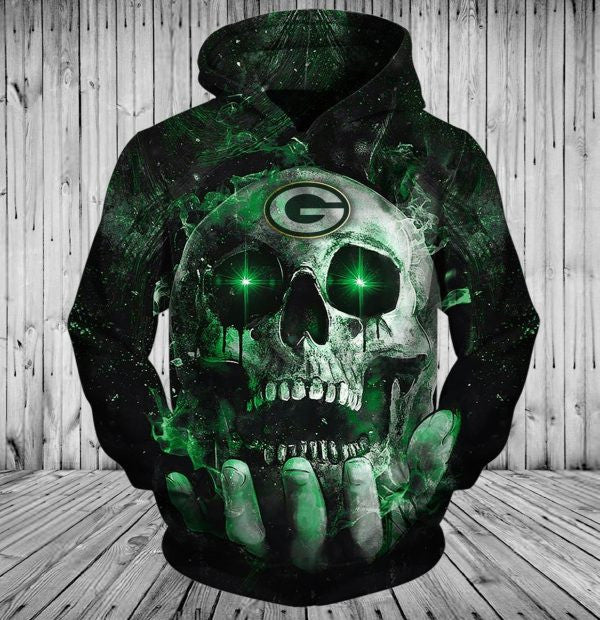 NFL Green Bay Packers 3D Hoodie Go Pack Go Football Skull